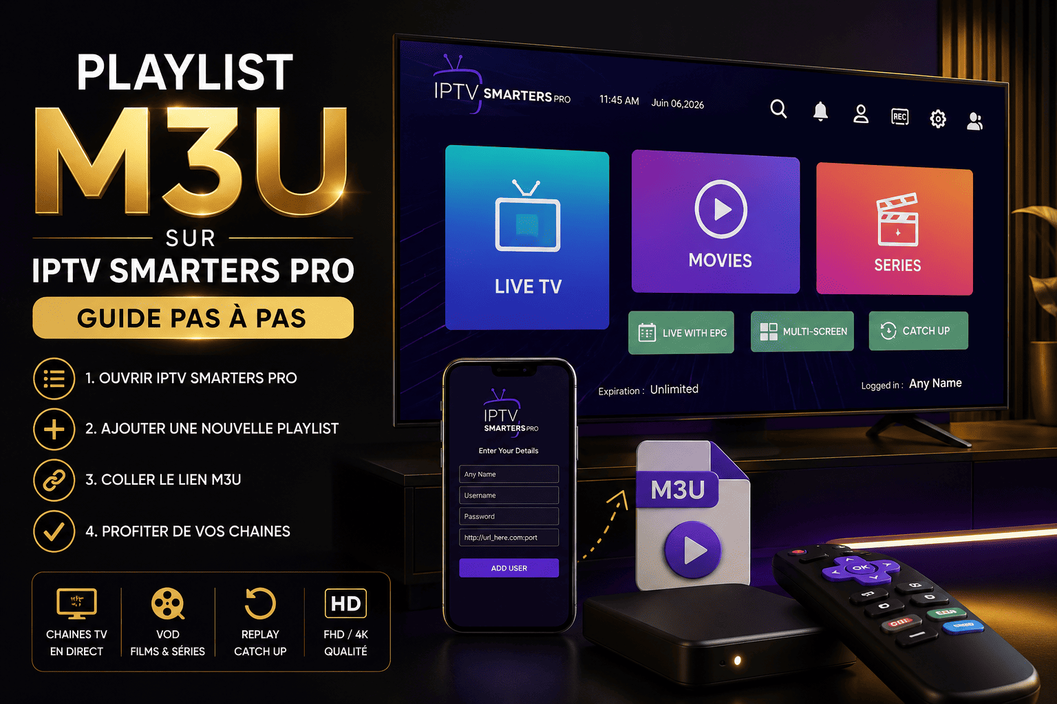 Playlist M3U sur IPTV Smarters Pro